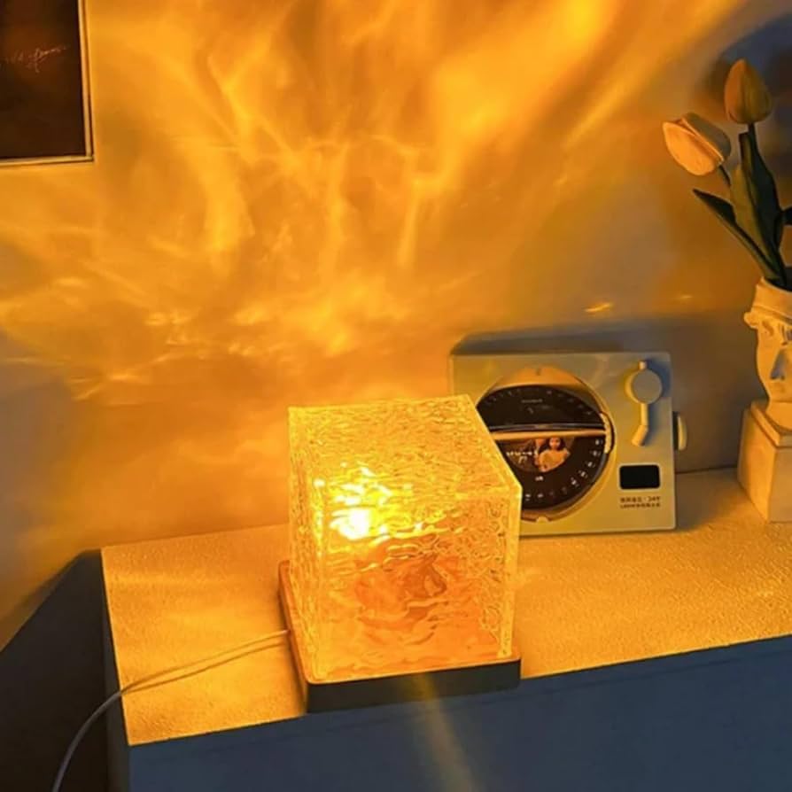 Cozy Cube Night Light Projector casting a calming, colorful display to enhance any room, creating a warm, inviting atmosphere.