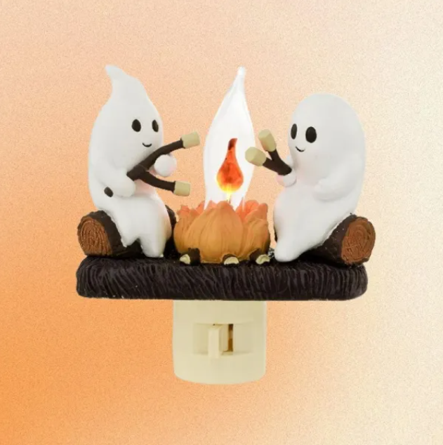 Ghosts roasting s’mores by a campfire with a flickering flame effect, adding spooky vibes and warmth to your space.