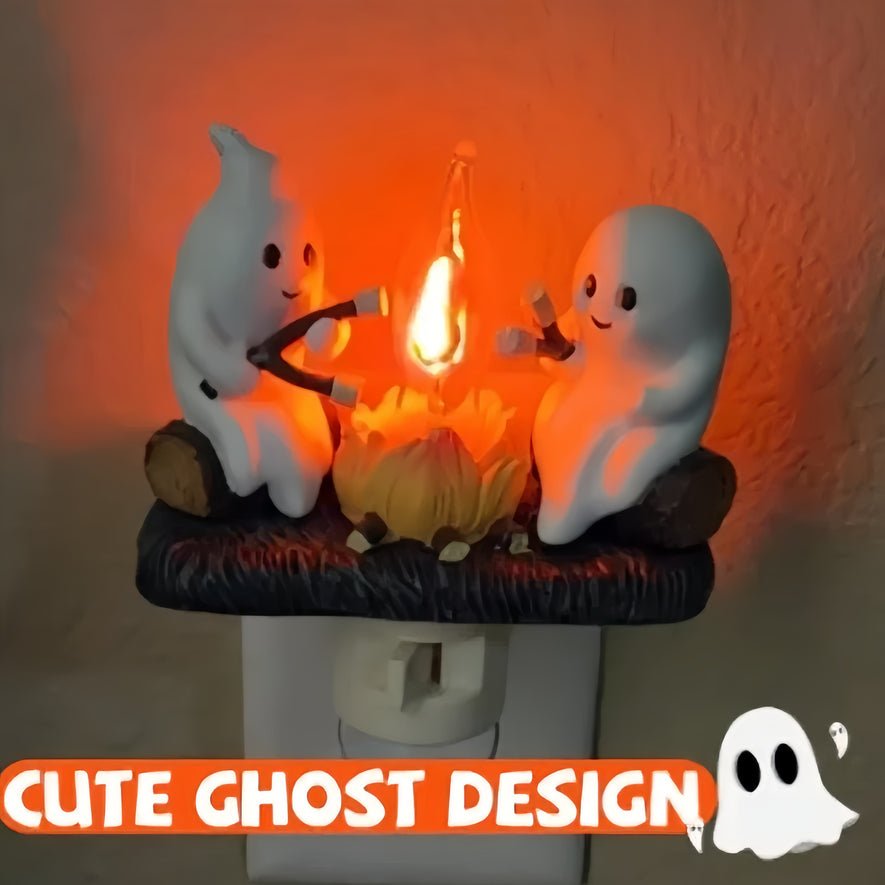 Campfire Ghost nightlight with a flickering flame effect, creating a spooky and cozy atmosphere perfect for Halloween or adding a playful touch to any room.