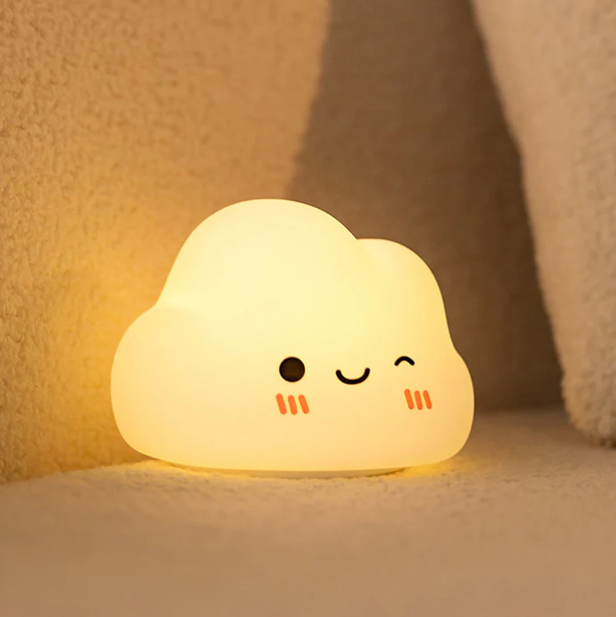 Cloud-shaped nursery night light with LED bulbs.