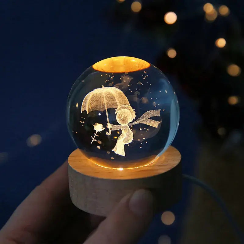 Crystal night light featuring stunning 3D laser-engraved artwork inside.