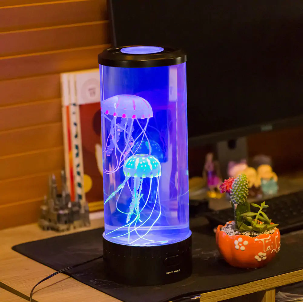 LED jellyfish night light for kids creating a calming underwater effect