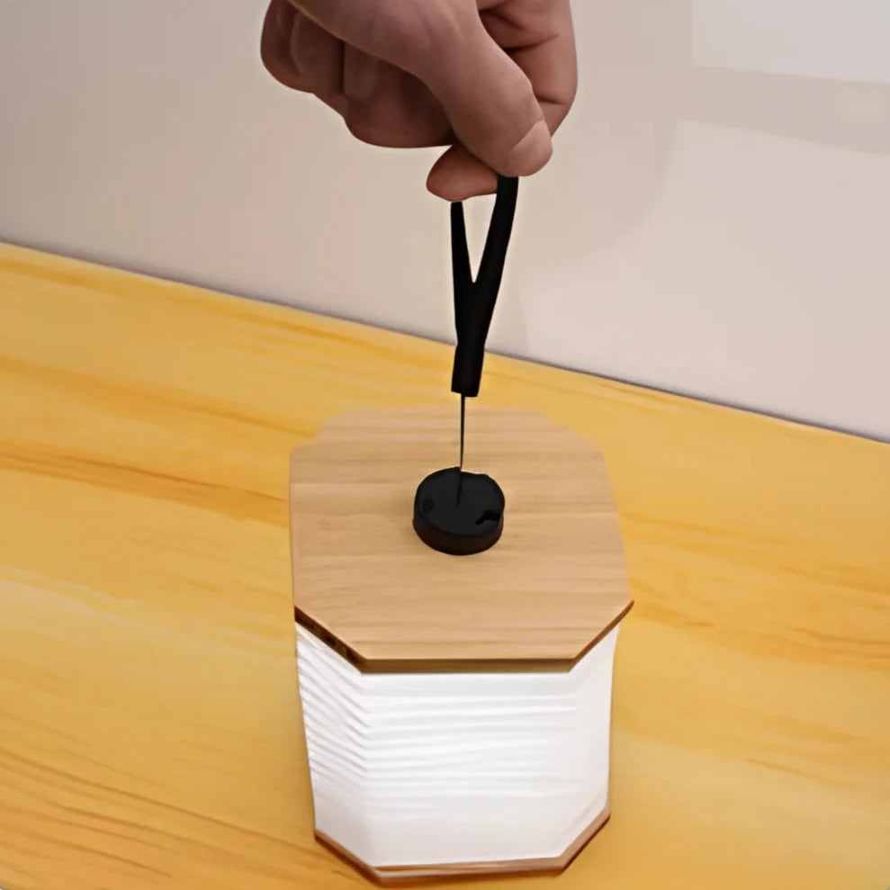 Foldable magnetic lamp transforming from decor to functional lighting.